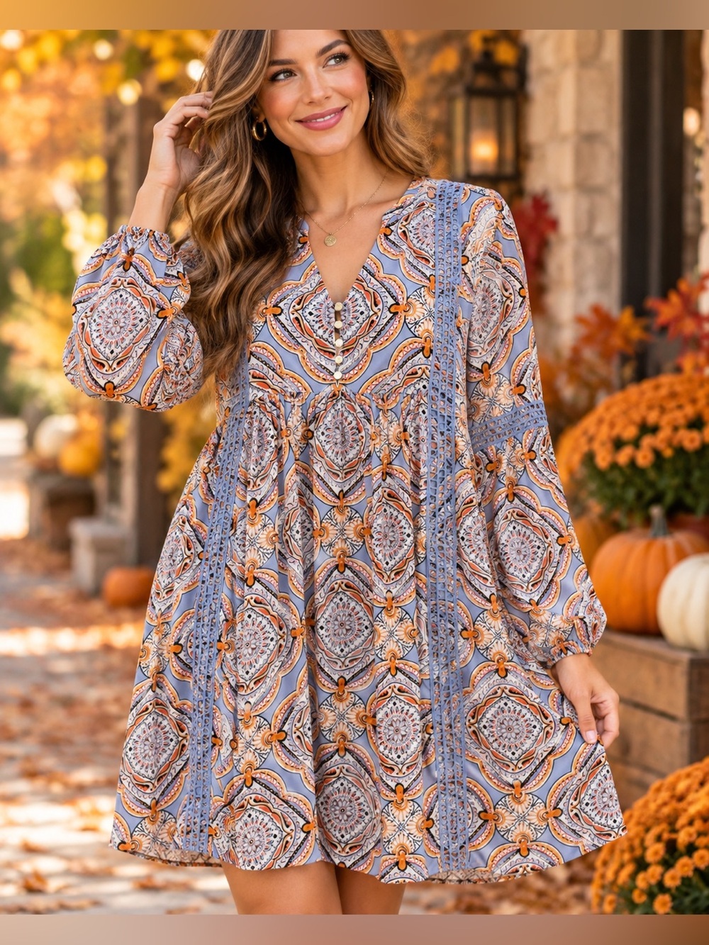 Crown & Ivy Boho Medallion Print Dress Size Medium